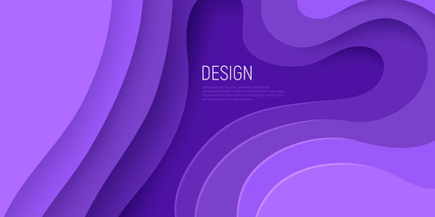 Purple paper cut banner with 3D slime abstract background and purple waves layers. Abstract layout design for brochure and flyer. Paper art vector illustration