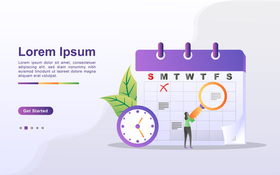 schedule and planning concept, personal study plan creation, business time planning, events and news, reminder and schedule. Can use for web landing page, banner, mobile app. Flat design vector