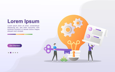 Solution concept. Men and women have solutions for business. Working together to solve the problem. Find business ideas. Can use for web landing page, banner, flyer, mobile app. Vector Illustration