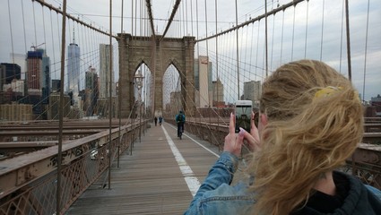 Brooklyn Bridge on a cloudy day in New York City 