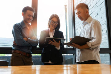 Business team meeting and discussing project plan. Businessmen discussing together in meeting room. Professional investor working with business project together. Finance managers task.