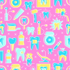 Bright stomatological seamless pattern in line style