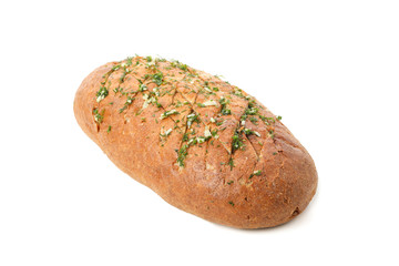 Bread with garlic isolated on white background