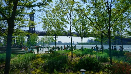 Williamsburg Bridge from Domino Park in Brooklyn