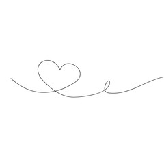 Heart in continuous drawing lines. Continuous black line. The work of flat design. Symbol of love and tenderness.