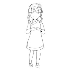 vector illustration of chinese girl line art