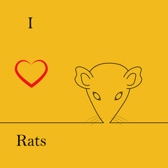 I love rats. heart black rat head. face contour vector image