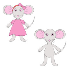 Vector Illustration. Mouse girl in dress. Isolated on white. Cute character. White background