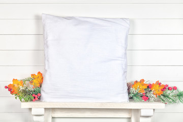 Layout of a White Square Pillow on a Light Background for Your Design