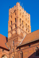 Monumental gothic Watchtower of the High Castle part of the medieval Teutonic Order Castle in Malbork, Poland