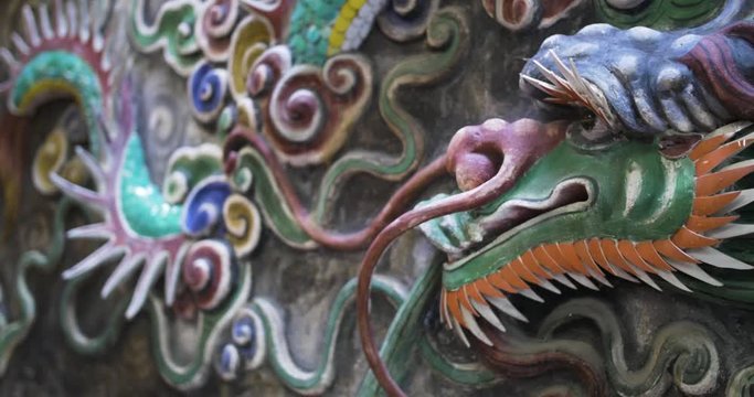 A religious and traditional Chinese dragon statue in a temple in Taiwan, Republic of China.