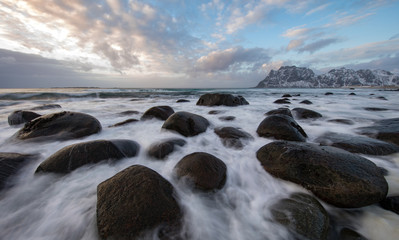 Fototapeta na wymiar Lofoten islands traditional landscape of Norwegian nature.