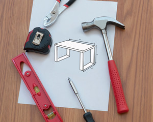 Building furniture with plans and a variety of tools for the DIY project .