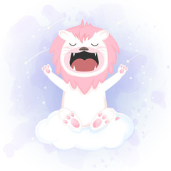 Cute lion open mouth yawning and stretching drawn cartoon animal illustration watercolor