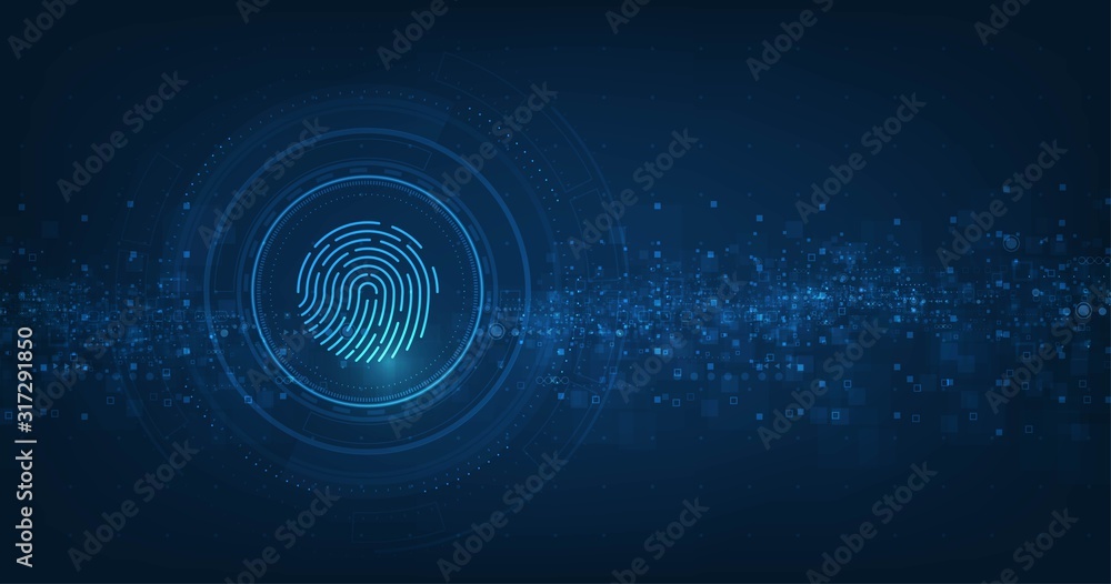 Poster vector abstract security system concept with fingerprint on technology background.