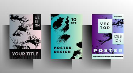 Set of cover design templates. Hand drawn ink blots on a colorful background. Vector 10 EPS.