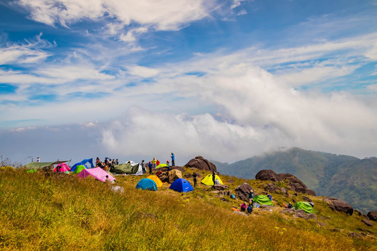  Tourists are camping on the top of mount mulayit