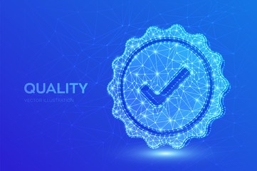 Quality. Low polygonal Quality icon check. Standard Quality Control Certification Assurance. Guarantee, premium choice, good product, choose warranty concept. Vector illustration.