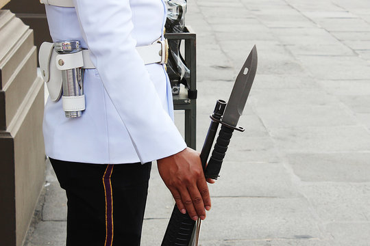 Bayonet in the hand of thai soldier