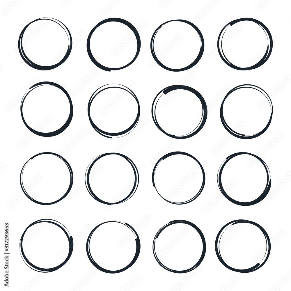 Poster Hand drawn circles sketch frame template color editable. Rounds scribble line circles symbol vector sign isolated on white background illustration for graphic and web design.