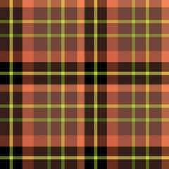 Seamless pattern in black, discreet red and lime green colors for plaid, fabric, textile, clothes, tablecloth and other things. Vector image.