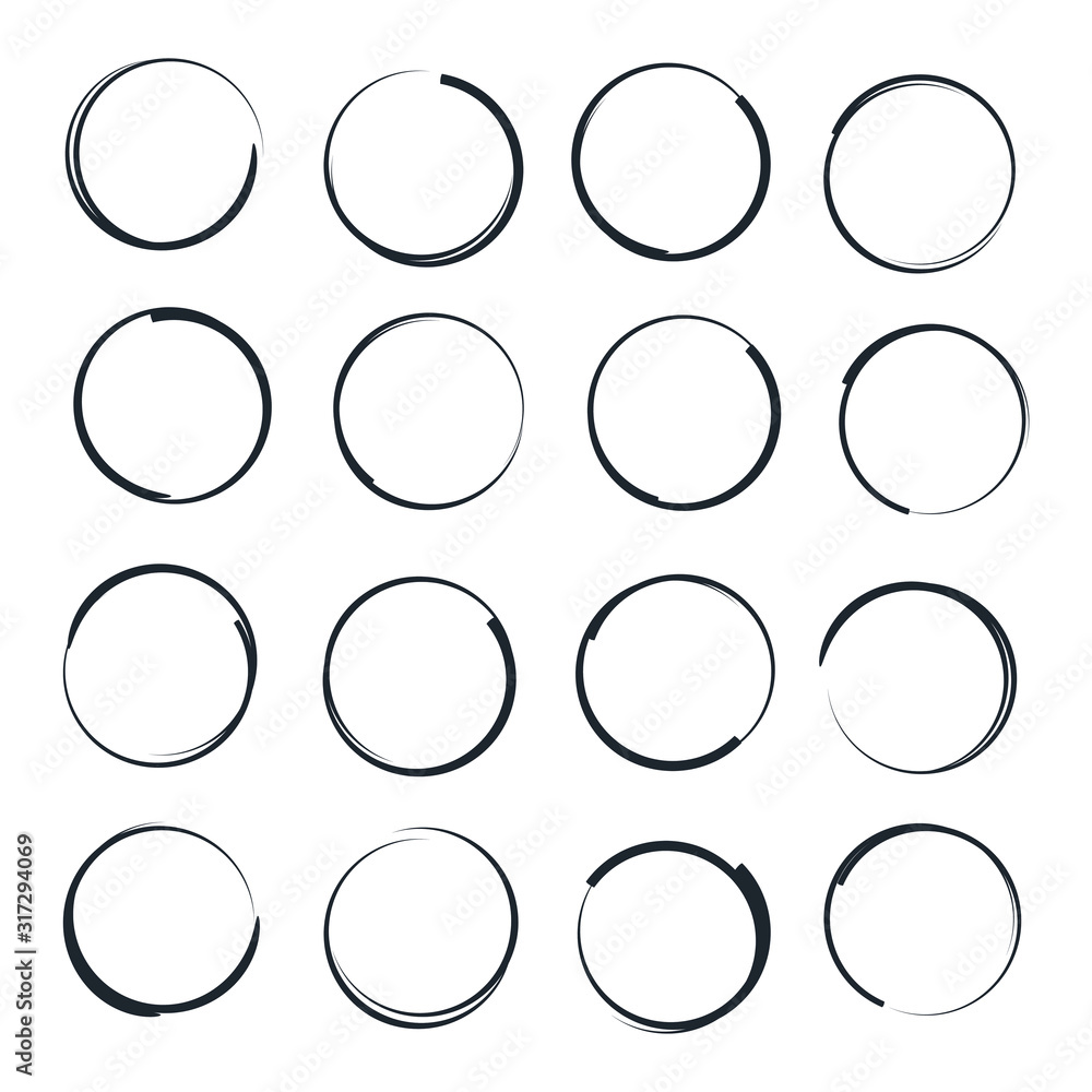 Aufkleber Hand drawn circles sketch frame template color editable. Rounds scribble line circles symbol vector sign isolated on white background illustration for graphic and web design.
