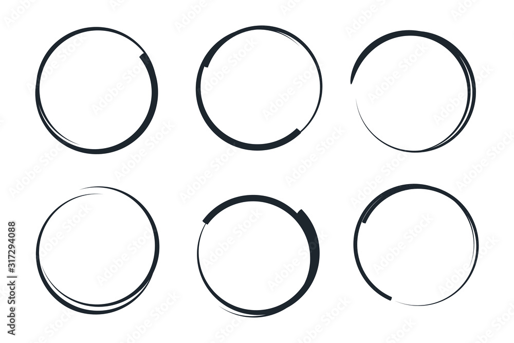 Fototapete Hand drawn circles sketch frame template color editable. Rounds scribble line circles symbol vector sign isolated on white background illustration for graphic and web design.
