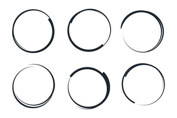 Hand drawn circles sketch frame template color editable. Rounds scribble line circles symbol vector sign isolated on white background illustration for graphic and web design.