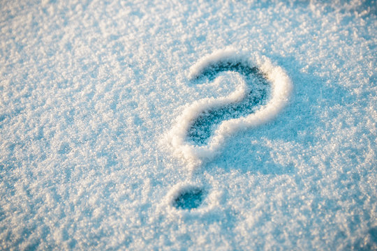 question mark drawn on snow. will it snow