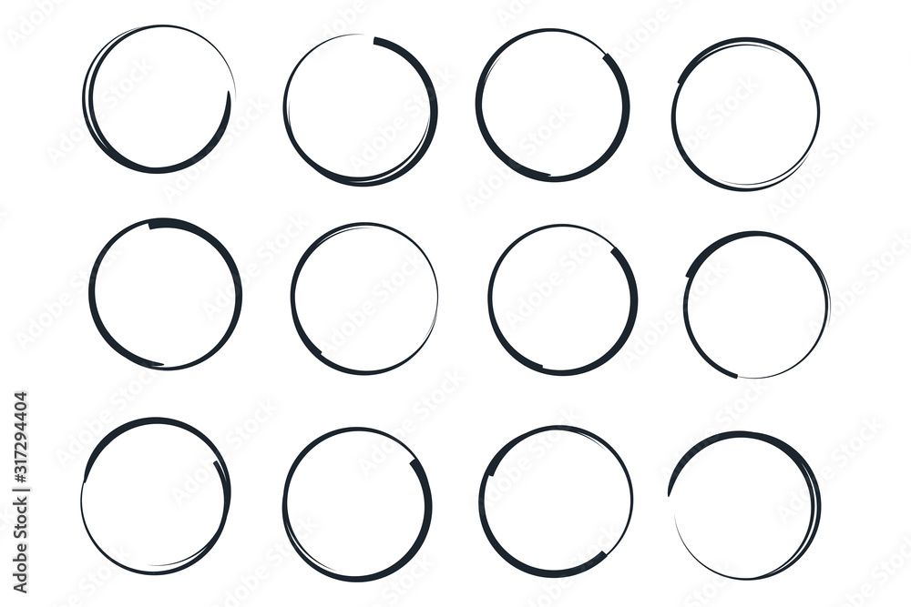 Poster Hand drawn circles sketch frame template color editable. Rounds scribble line circles symbol vector sign isolated on white background illustration for graphic and web design.