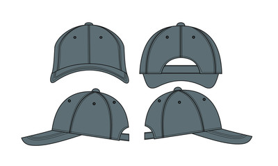 Classic Sports Cap Flat Illustration Black and White