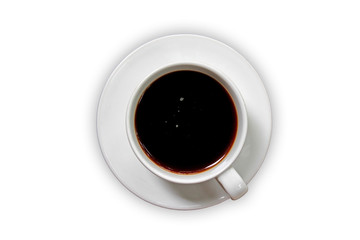 Americano hot, black coffee on white cup isolated on white background.