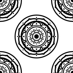 Mandala seamless pattern black and white. Islam, Arabic, Pakistan, Moroccan, Turkish, Indian, Spain motifs