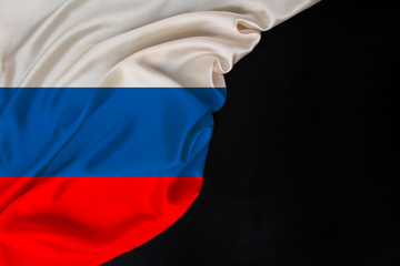 national flag of the modern state of Russia, beautiful silk, black blank form, concept of tourism,...