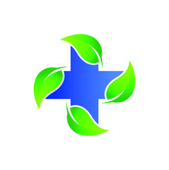 Medical Cross and Leaf for Health Pharmacy Vector Illustration