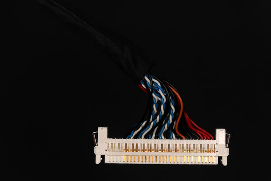 LVDS cable for mini-ITX motherboard against a black background