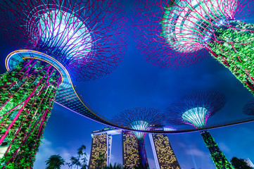 SINGAPORE -DEC 31: Futuristic view of amazing illumination at Garden by the Bay on Dec 31, 2013 in...