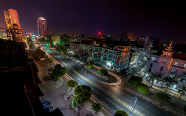 Fototapeta na wymiar Night view of Yangon cityscape. Myanmar (Burma)