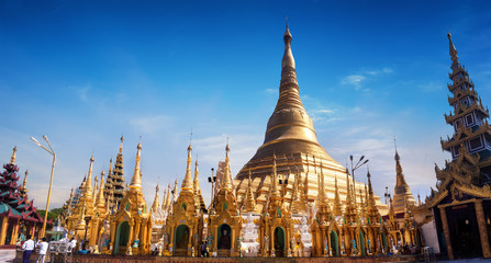 Sacred Buddhist place Shwedagon Pagoda. Yangon, Myanmar (Burma)