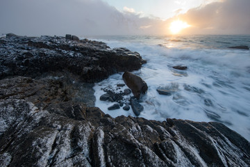 Lofoten islands traditional landscape of Norwegian nature.