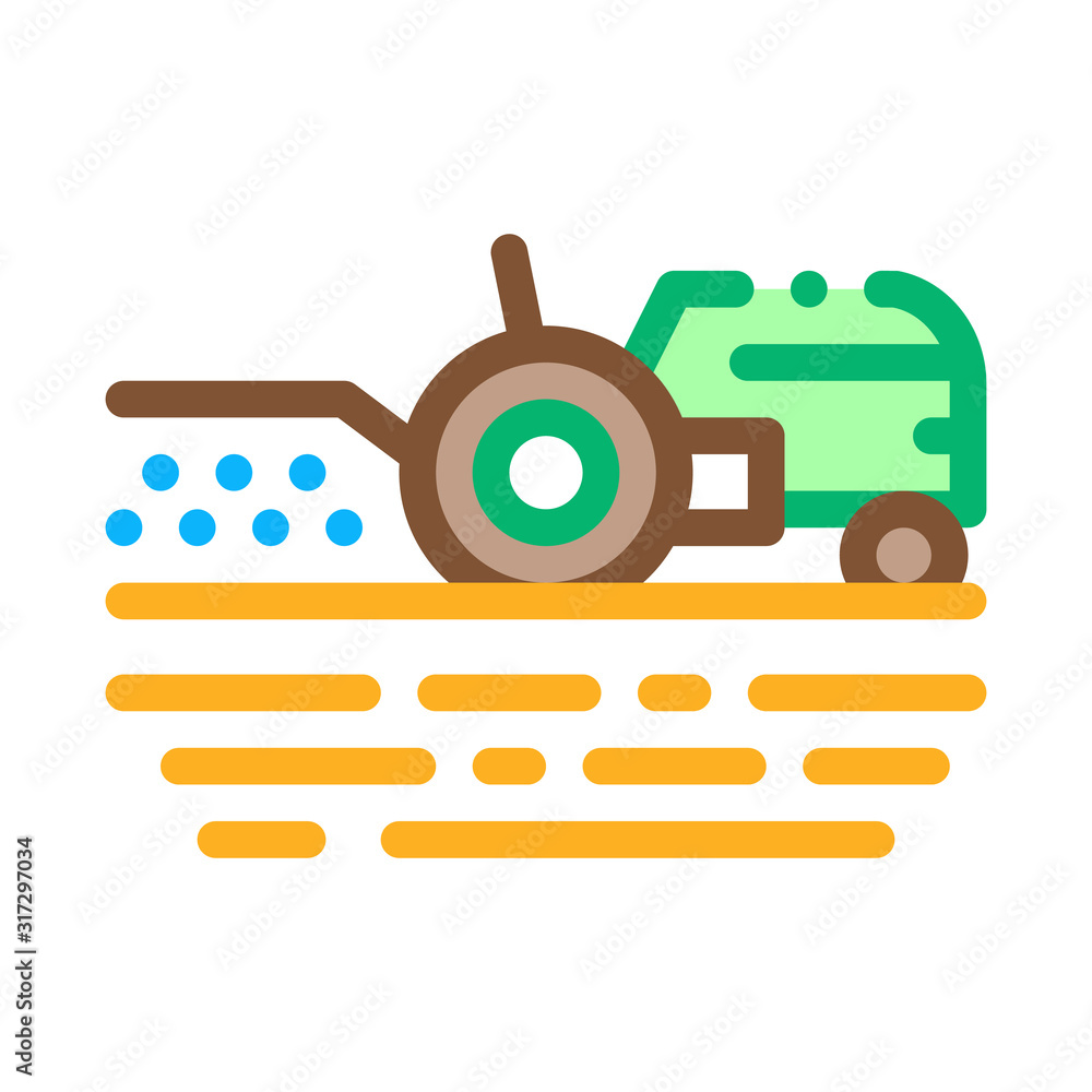 Poster tractor on field icon vector. outline tractor on field sign. isolated contour symbol illustration