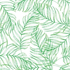 Glasschilderij Tropische bladeren Aquarel tropische palmbladeren naadloze patroon. Handgetekende bloemenachtergrond