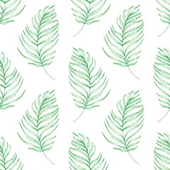 Watercolor tropical palm leaves seamless pattern. Hand drawn floral background