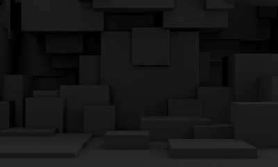 3d image of a dark toned background of a series of cubic solids.
