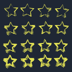 Set of black hand drawn vector stars in doodle style template color editable. Could be used as pattern symbol vector sign isolated on white background illustration for graphic and web design.