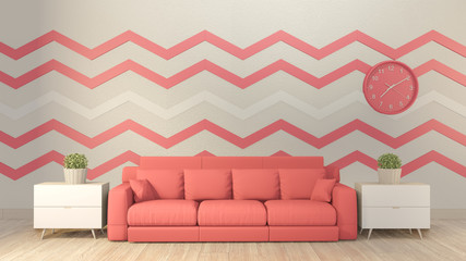 Interior mock up pink living room and sofa red on floor wood. 3D rendering.