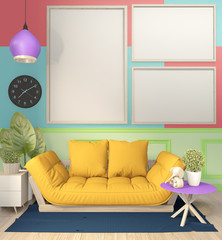color full living room mock up interior design. 3D rendering