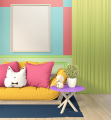 color full living room mock up interior design. 3D rendering