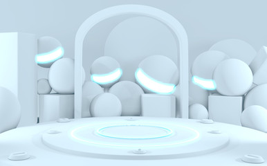 futuristic concept white abstract podium showcase. 3D rendering