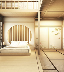 interior design Large two story room japan style. 3D rendering